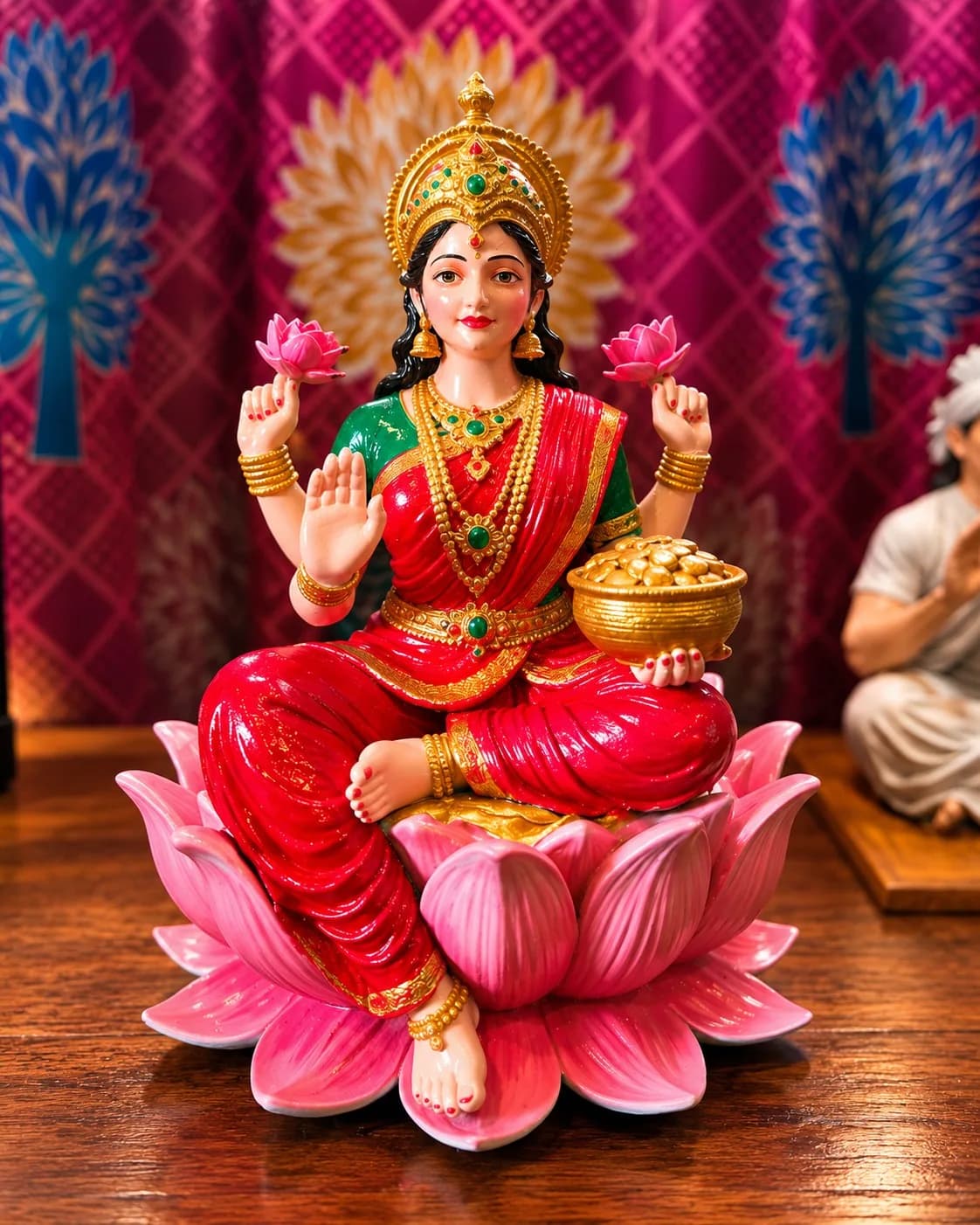 Maha Lakshmi idol on lotus